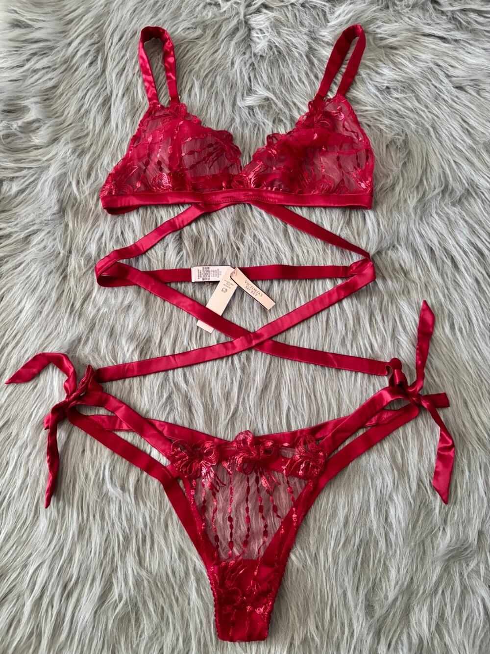 Victoria's Secret Bodysuit Teddy Red Shimmer Nwt Unwrapped Open Back Side Tie XL